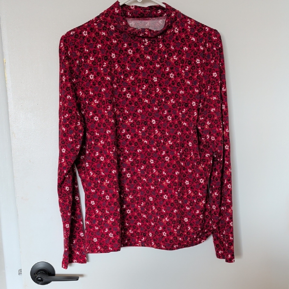 LOFT Floral Long Sleeve Top - Red and White